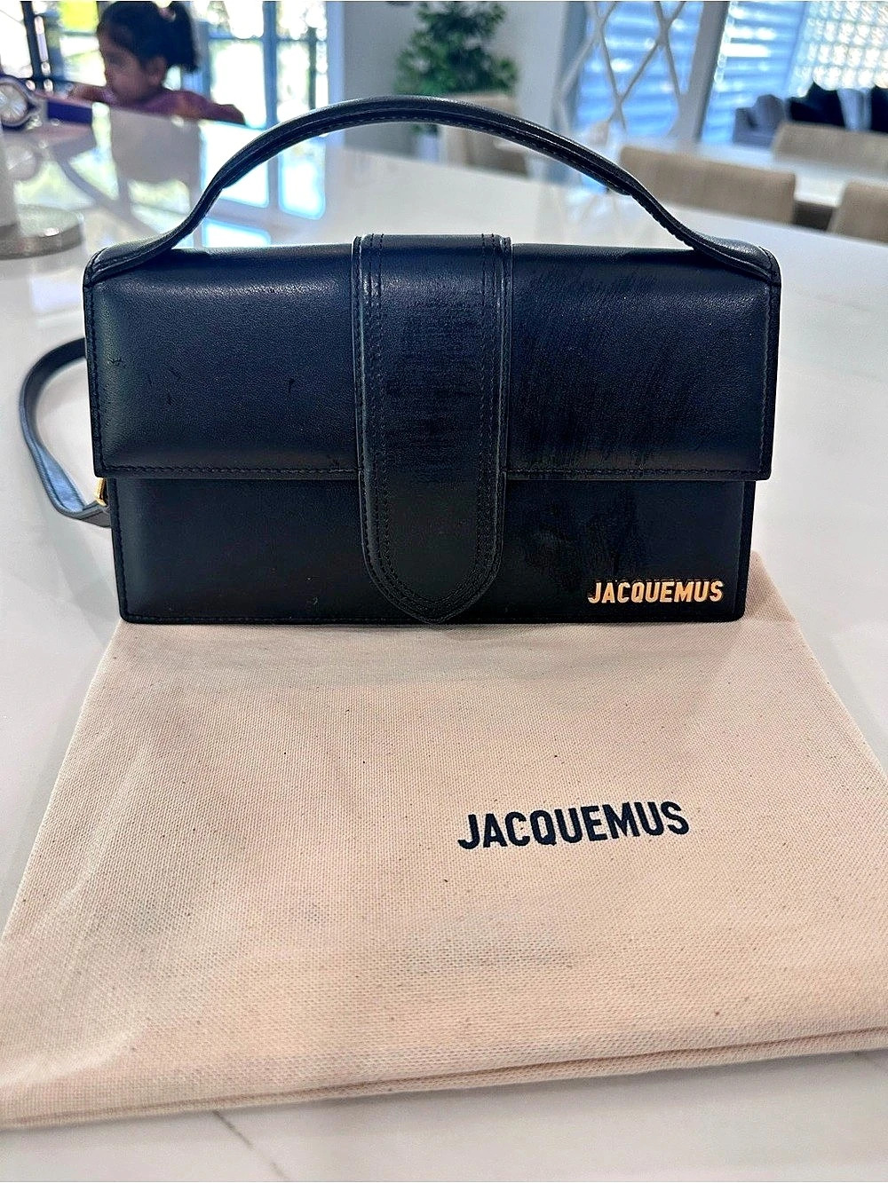 Jacquemus Le Grand Bambino Black Leather Crossbody Bag Gold